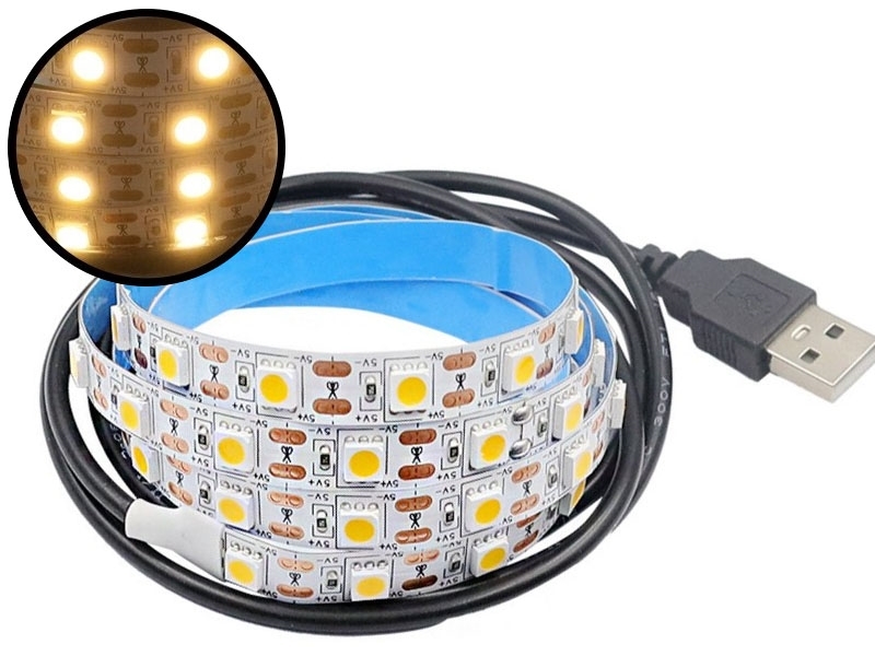 DC5V 5050*60LED 無防水燈條1米 暖白光