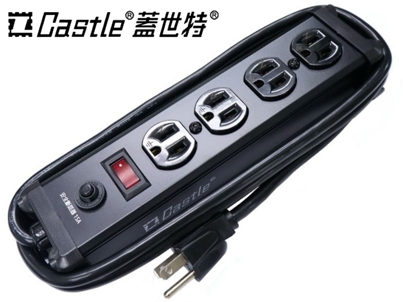 Castle蓋世特 IA4-SB鋁合金電源突波保護插座 1開4插 1.8米